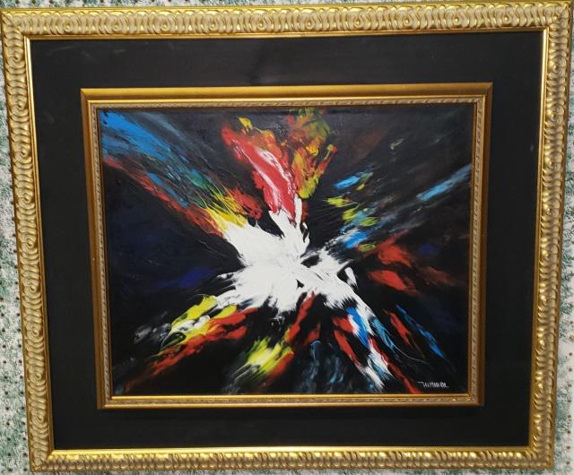 AFTER LEONARDO NIERMAN: Abstract, framed oil on canvas, signed lower right, approximate canvas sight 17 1/4" x 21 1/8", frame 28 1/2" x 32 3/8".