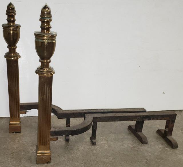 PAIR OF COLUMNAR STYLE ANDIRONS: Height 22 3/4".