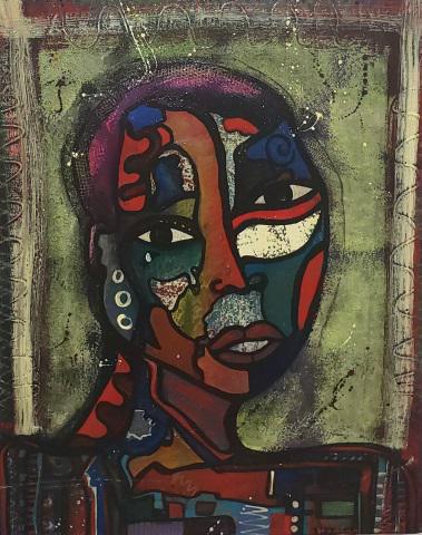 SHIRLEY HUDSON ORIGINAL PAINTING: "The Watcher", unframed acrylic on canvas, signed lower right, dated 2013, also titled, signed and dated 2013 on back, approximate size 28" x 22".