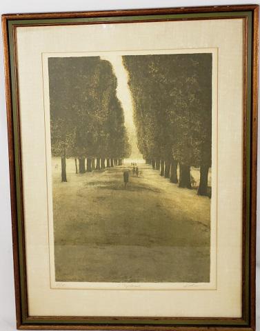 HAROLD ALTMAN: "L'Esplanade", framed lithograph, signed lower right, titled lower center and numbered 66/185, has Merrill Chase paperwork on back, approximate sight 26 3/4" x 18 1/2", frame 35 5/8" x 26 5/8".