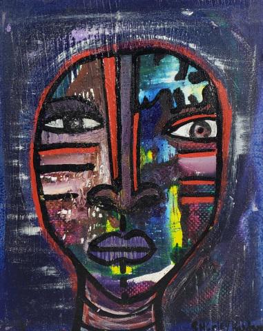 SHIRLEY HUDSON ORIGINAL PAINTING: Head of figure, unframed oil on board, signed lower right, approximate size 11 3/4" x 9 1/2".