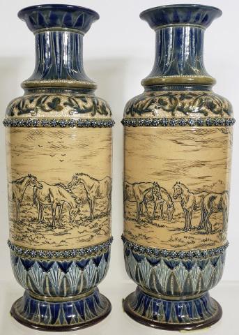 PAIR OF DOULTON LAMBETH INCISED VASES (1 of 17)