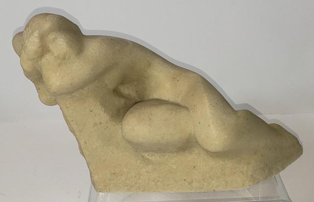 VINCENT GLINSKY SCULPTURE: Nude female resin sculpture, signed V. Glinsky, approximate height 6 3/4", length 11 3/8".