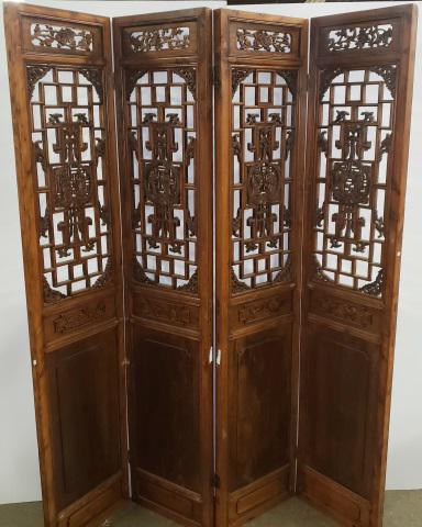 4 FOLD ORIENTAL CARVED WOOD SCREEN (1 of 10)