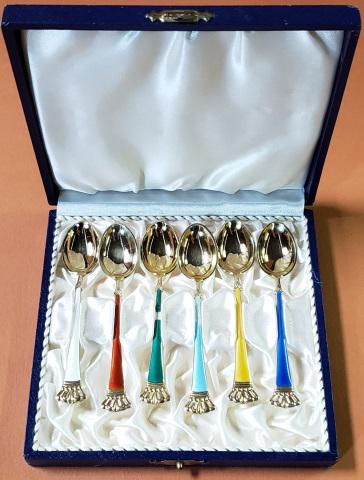 SET OF 6 STERLING AND ENAMEL SPOONS (1 of 3)