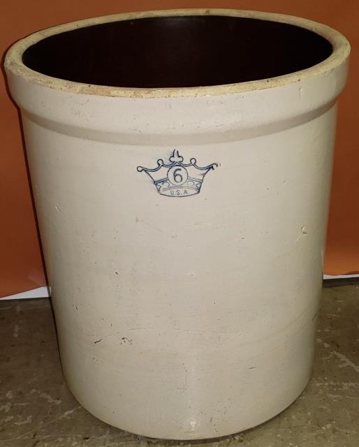 CROWN STONEWARE CROCK: 6 gallon.