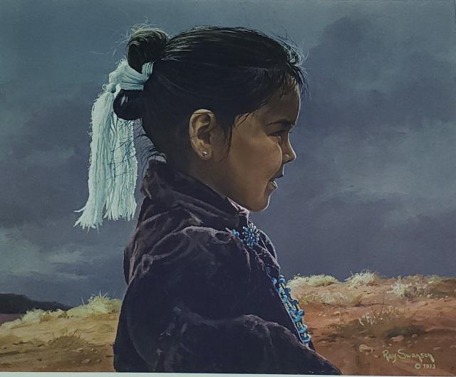 RAY SWANSON: Unframed print, "At'eed Yazhi", (Little Girl), signed lower right in pencil, paper size 22 1/8" x 30 1/4".