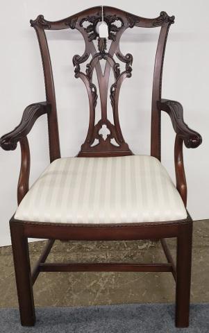 GEORGIAN STYLE OPEN ARMCHAIR: With cream upholstered seat.