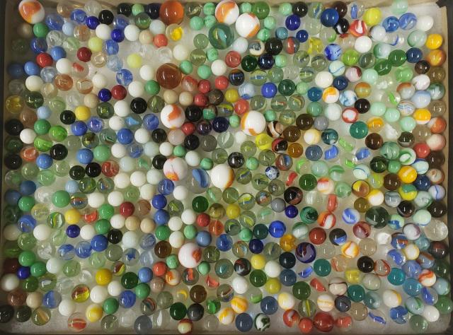 GROUP OF MISCELLANEOUS MARBLES: Glass marbles in 3 containers.