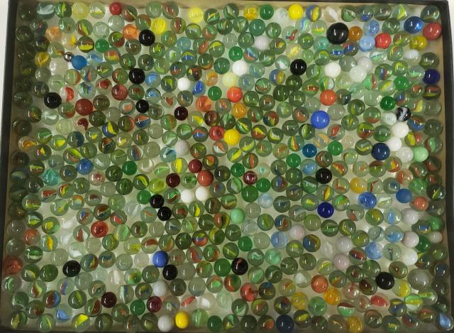 GROUP OF MISCELLANEOUS MARBLES: Glass marbles in 3 containers.