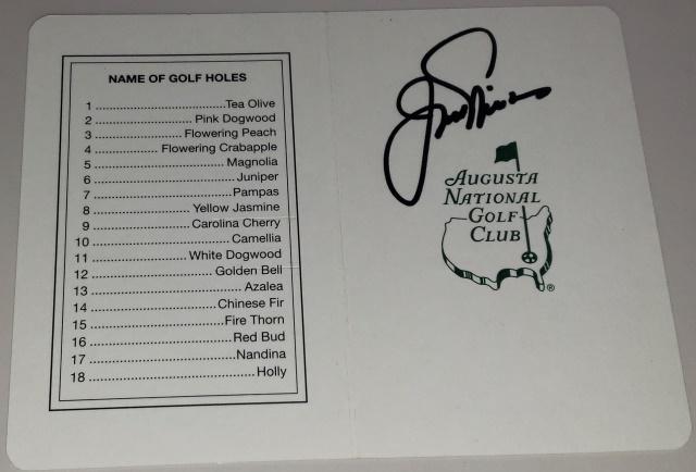 JACK NICKLAUS AUTOGRAPH: On Masters scorecard, with COA.