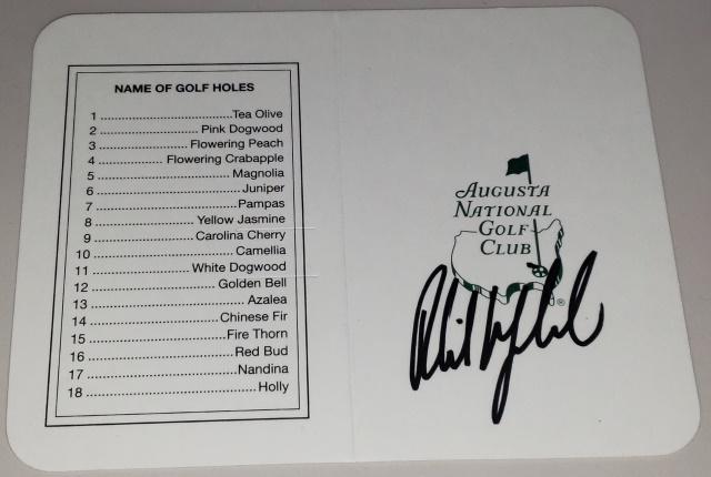 PHIL MICKELSON AUTOGRAPH: On Masters scorecard, with COA.