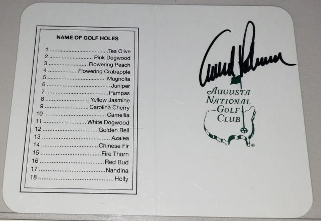 ARNOLD PALMER AUTOGRAPH: On Masters scorecard, with COA.