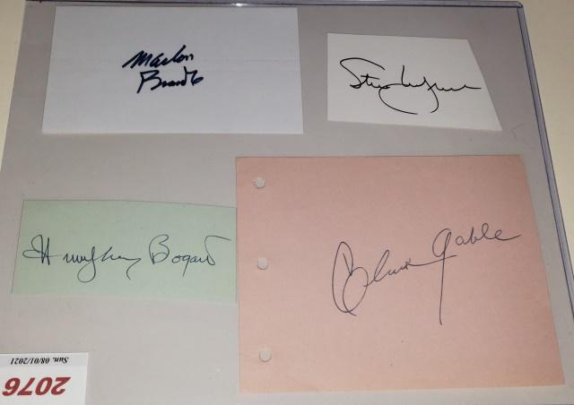 4 HOLLYWOOD LEGEND AUTOGRAPH CUTS: Comprising Clark Gable, Steve McQueen, Humphrey Bogart and Marlon Brando, with COA.