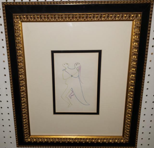 JEAN COCTEAU: (1889-1963), "Couples", framed lithograph, approximate frame size 21" x 18", with certificate of authenticity.