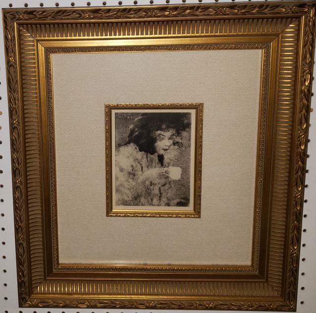 PIERRE BONNARD: (1867-1947 French), "La Tasse De Cafe", framed heliogravure on Japon paper, approximate frame size 19 1/2 x 18", with certificate of authenticity.