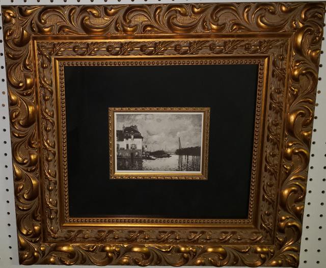 ALFRED SISLEY: (1839-1899), "L'Inondation a Port-Marly", framed engraving, approximate frame size 21" x 22 1/2", with certificate of authenticity.