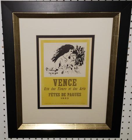 MARC CHAGALL: (1887-1985 French/Russian). "Vence Fetes De Paques", framed lithograph, approximate frame size 21" x 17 3/4", with certificate of authenticity.