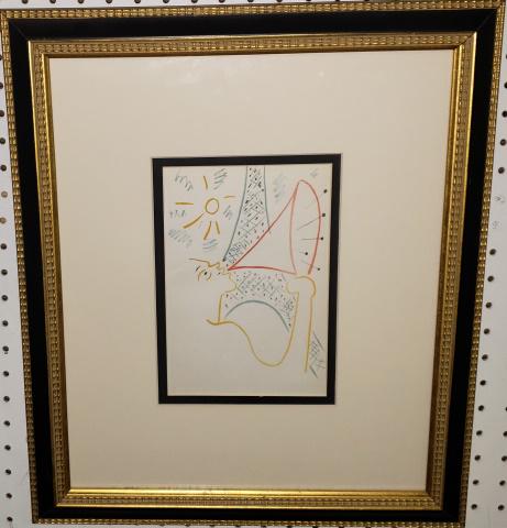 JEAN COCTEAU: (1889-1963), "Le Porte-Voix", framed lithograph, approximate frame size 19 1/2" x 16 1/2", with certificate of authenticity.