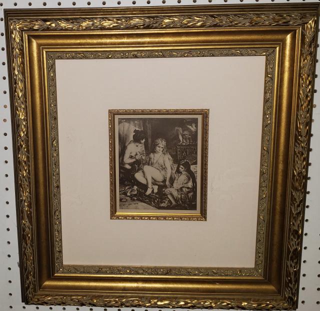 PIERRE AUGUSTE RENOIR: (1841-1919), "Parisiennes Habillees En Algeriennes", framed etching, approximate frame size 21" x 19 3/4 ", with certificate of authenticity.