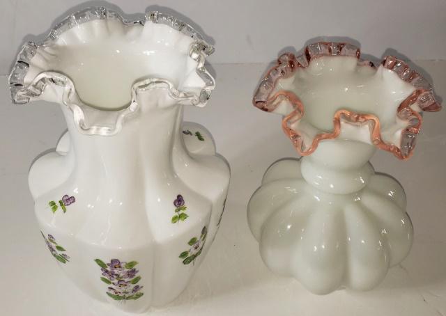 2 PIECES OF FENTON ART GLASS: Vases with ruffled rims, tallest 10".