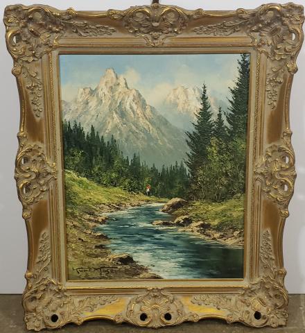 KURT MOSER: (1926-1982 German), "Austrian Alps", framed oil on canvas, signed lower right, approximate canvas size 20 1/8" x 16", frame 26 1/2" x 22 1/2".