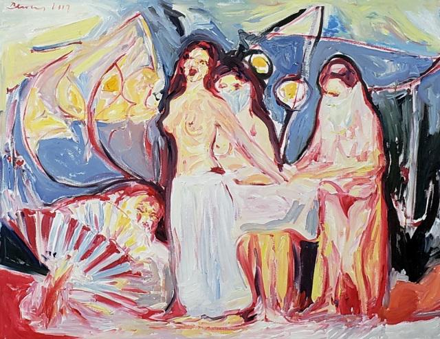 ADOLF BENCA ORIGINAL OIL PAINTING: Adolph Benca (1959- Czech), "August Love", unframed oil on canvas, signed upper left, approximately 28" x 36".