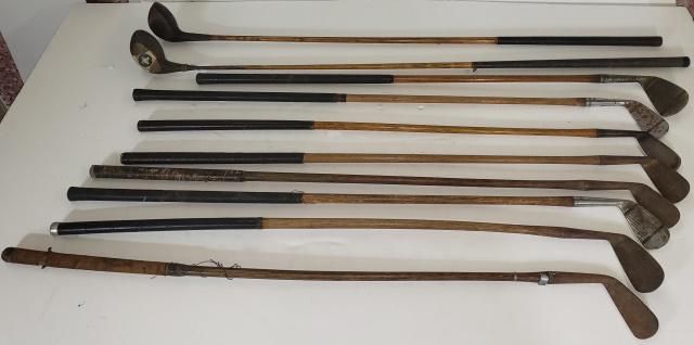 10 WOOD SHAFT GOLF CLUBS: 10 vintage wood shaft golf clubs.