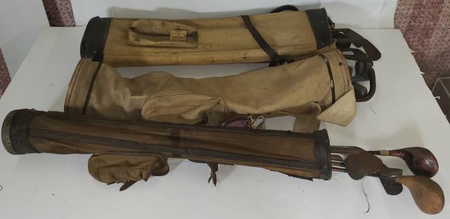 3 BAGS OF MISC. GOLF CLUBS: 3 bags of misc. golf clubs, many are wood shaft.