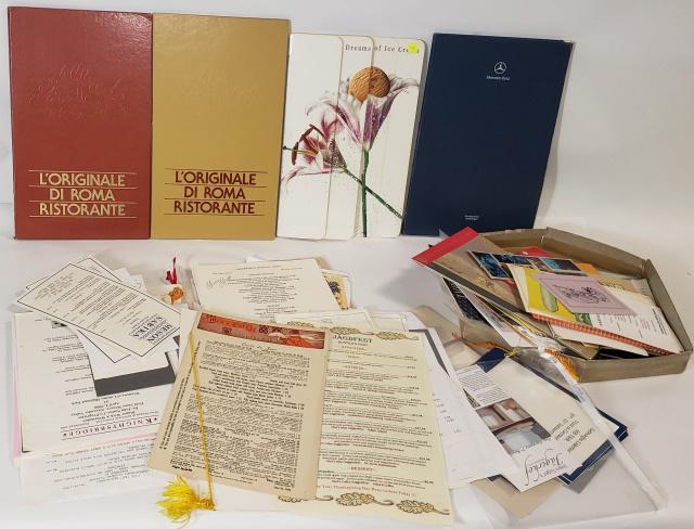 GROUP OF MISC. MENUS: Including "Flammer", "Reinhard's", "Traube Tonbach", "L'Originale Di Roma Ristorante", "Le Paris Bistro", along with drink and wine lists, booklets and pamphlets.