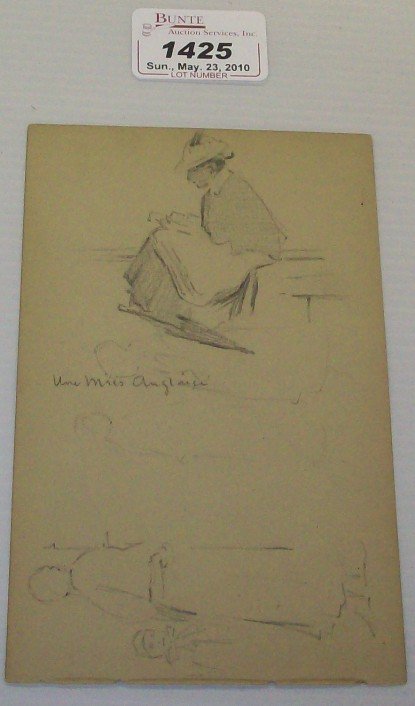 ***ROBINSON, THEODORE: (1852-1896 American) Figural sketches, unframed pencil drawings, unsigned, this work comes from the Theodore Robinson family collection, approximately 6'' x 3 3/4''.