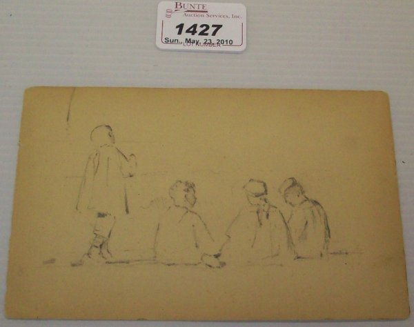 ***ROBINSON, THEODORE: (1852-1896 American) Children, unframed pencil sketch, unsigned, this work comes from the Theodore Robinson family collection, approximately 3 5/8'' x 6''.