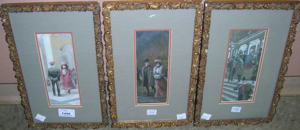 ***ANDERSON, DOUGLAS: (19/20th Century American) 3 framed watercolor and gouache paintings, all pieces are signed and dated 1901, lower left, approximately 7 1/2'' x 3'', with frames 12 1/2'' x 7 1/2''.