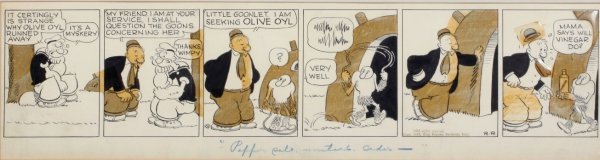 ***SEGAR, ELZIE CRISLER| POPEYE: ***SEGAR, ELZIE CRISLER| (1894-1938 American) Original daily for Popeye the Sailor Man, ink, pencil and celluloid on illustration board, dated February 2nd 1938 publication, contains the King Features