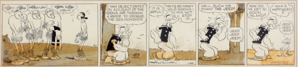 ***SEGAR, ELZIE CRISLER| POPEYE: ***SEGAR, ELZIE CRISLER| (1894-1938 American) Daily for Popeye the Sailor Man, ink and celluloid on illustration board, from the January 26th 1938 publication, contains the King Features Syndicate, In