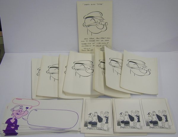 ***SEGAR, ELZIE CRISLER| Popeye: ***SEGAR, ELZIE CRISLER| Group of Popeye memorabilia including group of Popeye cards, one reading "Happy New Year" "Say Mate, How About Sailing to Segar's Hut on New Year's Eve at 11 P.M. Until ?, Ent