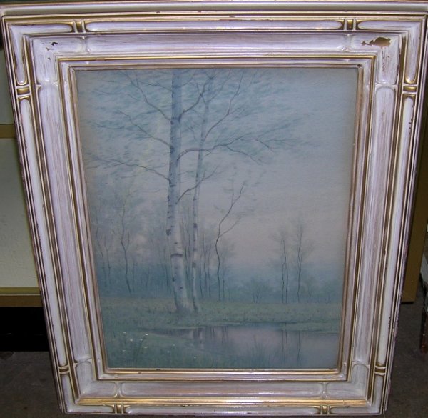 ***TUNISON| (20th Century American) Impressionis: ***TUNISON| (20th Century American) Impressionist landscape, watercolor housed in a Newcomb Macklin frame, signed lower left, approximately 16 3/4" x 12 3/8", with frame 23" x 18 1/2".