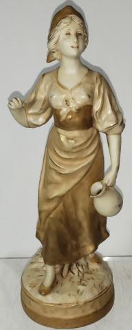 ROYAL DUX BOHEMIA FIGURE: Woman carrying water pitcher, number 1456, approximate height 11 1/4".