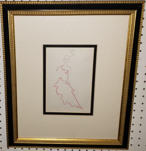 JEAN COCTEAU: (1889-1963), "Deux Figures", framed lithograph, approximate frame size 19 1/2" x 16 1/2", with certificate of authenticity.