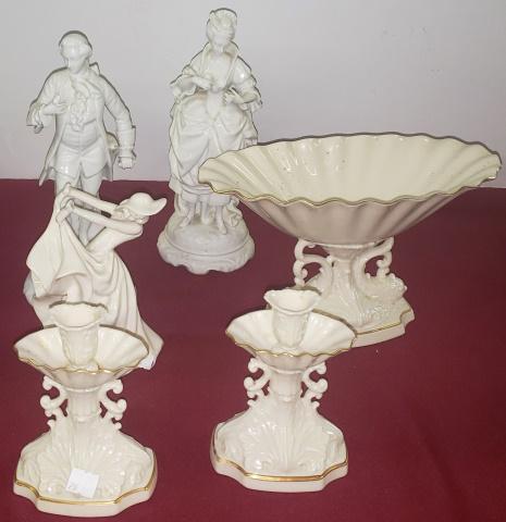 6 PIECES: Lenox center bowl, pair of matching candleholders, women dancing, etc.
