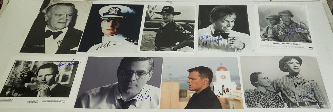 18 AUTOGRAPHED PHOTOGRAPHS: Elizabeth Taylor, Anthony Quinn, Charlton Heston x2, Matt Damon, Gary Sinise, Clint Eastwood, George Clooney, Liam Neeson, James Cagney, Betty White, Mary Tyler Moore, Tom Hanks, Chuck Conners, Jack N
