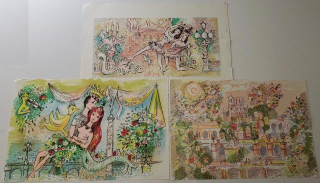 CHARLES COBELLE: (1902-1994 French), 3 unframed colored lithographs, all 3 pieces signed in pencil lower right, mermaid numbered 42/500, city scene is marked A.P.