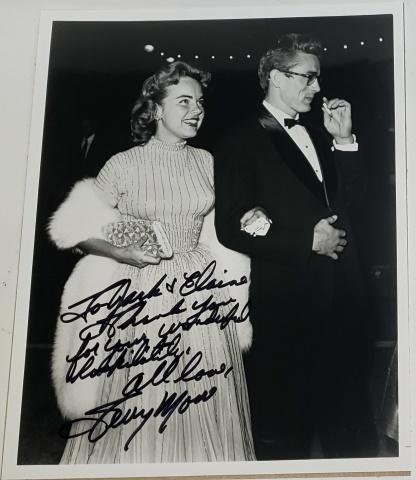TERRY MOORE AUTOGRAPH: 8" x 10" Black and white photograph with James Dean, inscribed "To Jack and Eileen, Thank you for your Wonderful Hospitality, All Love Terry Moore", originally purchased from the private collection of