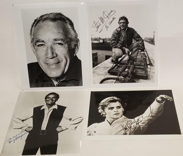 4 SIGNED PHOTOS: Comprising Steve McQueen the "Hunter", Anthony Quinn, Harry Belafonte and Mikhail Baryshnikov. (No COA)