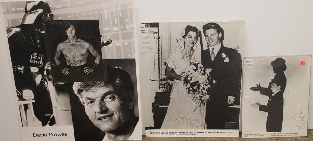 3 SIGNED PIECES: Jean Pierre Aumont signed photo mounted to board, photo from the motion picture "Lilli", inscribed "To Jack, his friend Jean Pierre", approximately 11" x 14". Photo mounted to foam board, David Prowse
