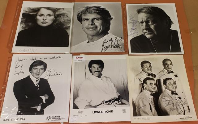 7 SIGNED PHOTOS: Including Lionel Richie, The Mills Bros., Margie Korshak, William Devane, John Davidson, James Dickey, etc.