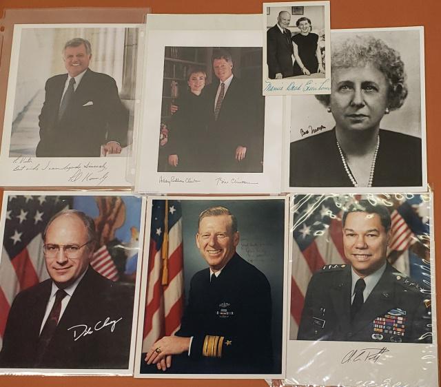 GROUP OF POLITICAL & MILITARY SIGNED PHOTOS: Including Mamie Doud Eisenhower, Bill & Hillary Clinton, Ted Kennedy, Dick Cheney, Colin Powell, Eugene Fluckey, etc.