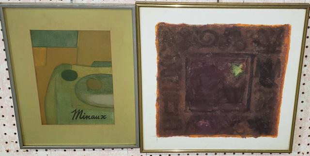 2 FRAMED LITHOGRAPHS: Andre Minaux "La Nappe Blanche", unknown artist, abstract, largest frame size 16 1/8" x 16 1/8".