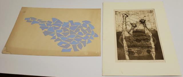 2 UNFRAMED PIECES: Unknown artist etching depicting abstract figure, signed indistinctly lower right, approximately 22" x 14 1/2", and Robert Goodnough serigraph, signed lower right, numbered from edition of 150 lower l