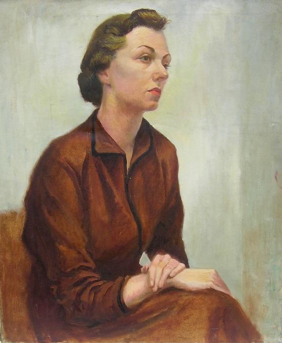 ADDISON, ROBERT: (1924-1988 American) Three quarter length portrait of seated woman in brown, unframed oil on canvas, approximate size 34'' x 28''. PROVENANCE: Item comes from the Estate of Mrs. Robert Addison.